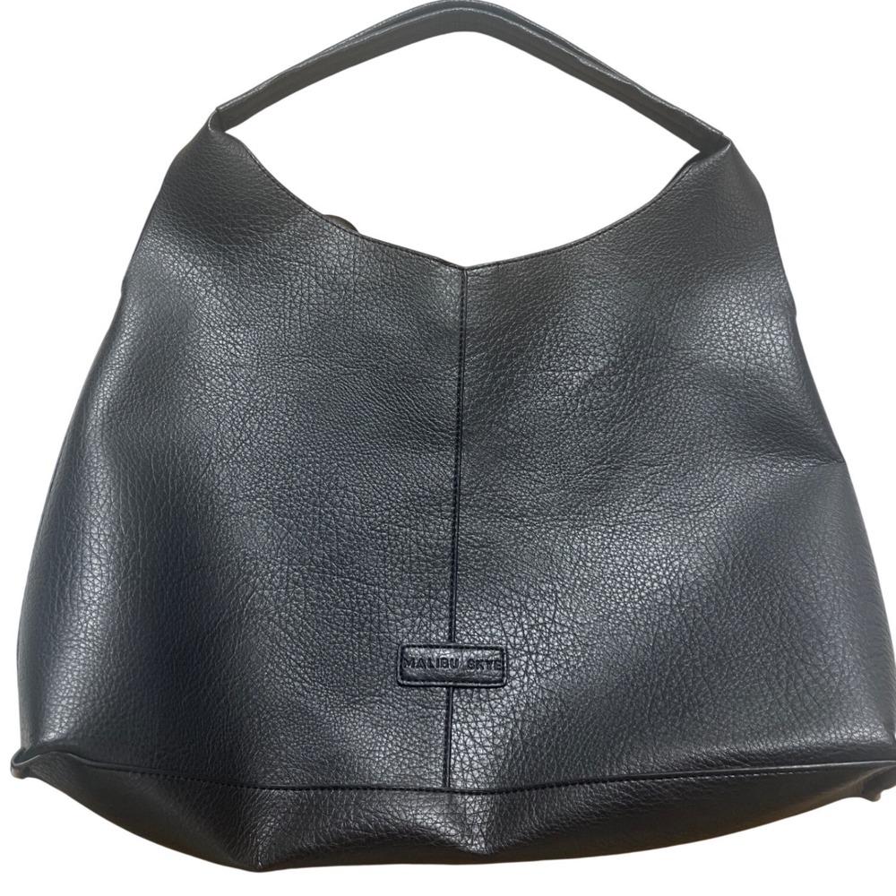 Malibu Skye Black Pebbled Vegan Leather Hobo Slouchy Shoulder Tote Minimalist‎